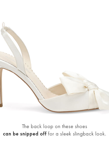 Bella Belle Rhodes Ivory Silk Bow Removable Ankle Strap Heels