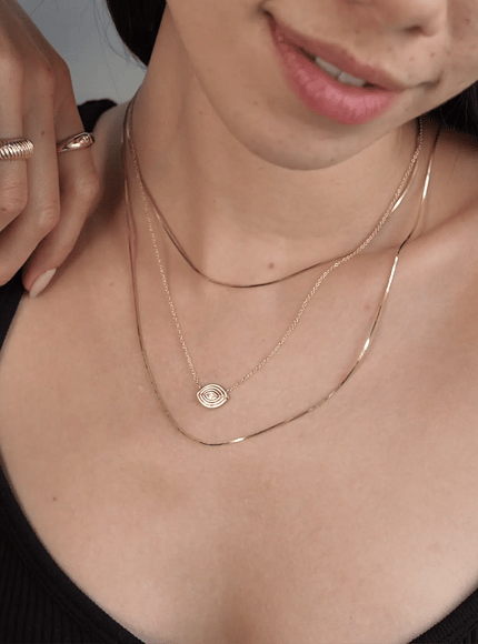 Zoe Lev 14K Gold Diamond Ribbed Evil Eye Necklace
