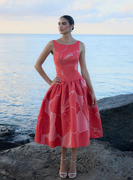 Anne Barge Rocio Petal Jacquard Tea-Length Gown