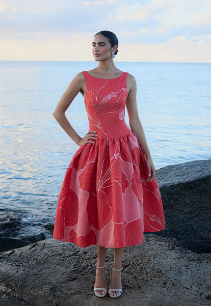 Anne Barge Rocio Petal Jacquard Tea-Length Gown