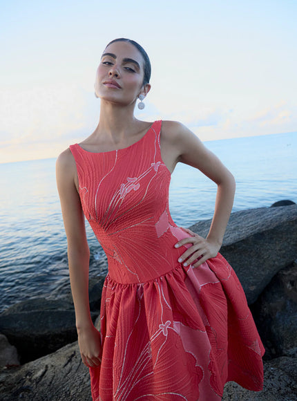 Anne Barge Rocio Petal Jacquard Tea-Length Gown