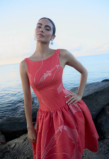 Anne Barge Rocio Petal Jacquard Tea-Length Gown