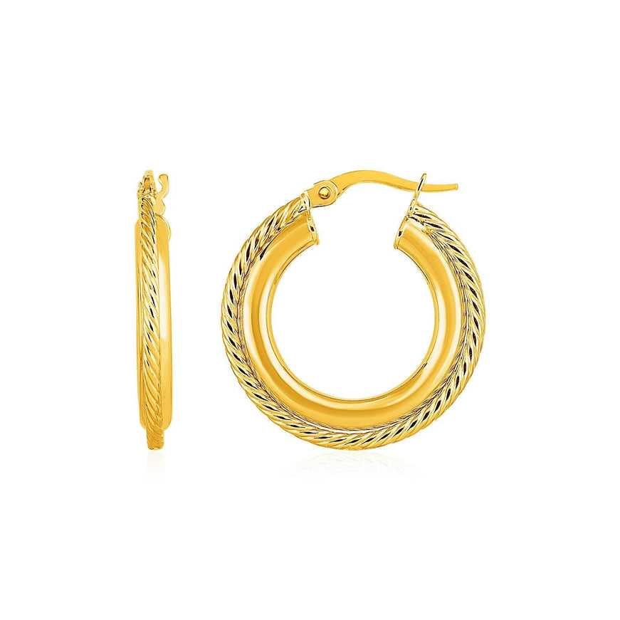 Rope Texture Hoop Earrings in 14k Yellow Gold - Ellie Belle