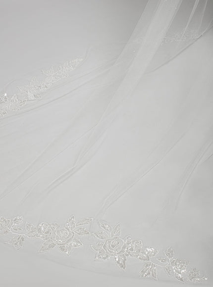 Rose Cathedral Veil with Sequin Floral Appliques