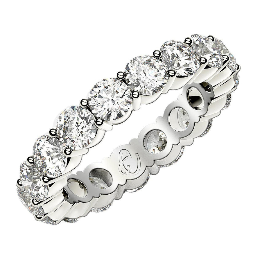 Round Cut Lab Grown Diamond Eternity Ring in 14k White Gold (3 cttw FG/VS2) - Ellie Belle