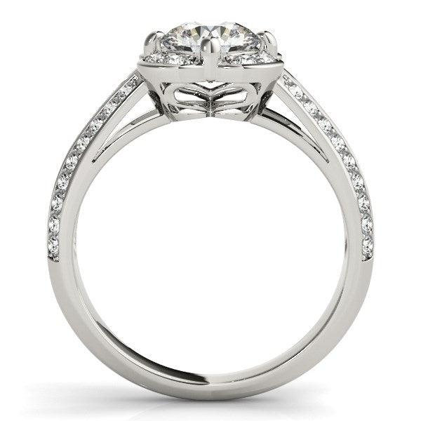 Round Diamond Floral Motif Engagement Ring in 14k White Gold (1 3/8 cttw) - Ellie Belle