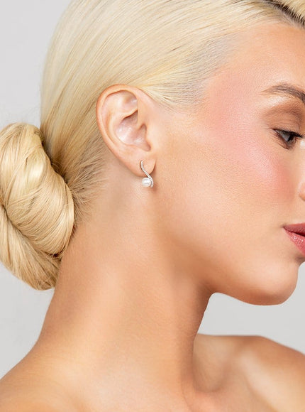 Roxanne Crystal and Pearl Swirl Stud Earrings
