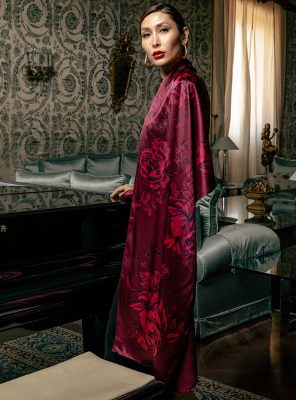 Elizabetta Isabella Silk Scarf Shawl in Garnet Red - photo 6