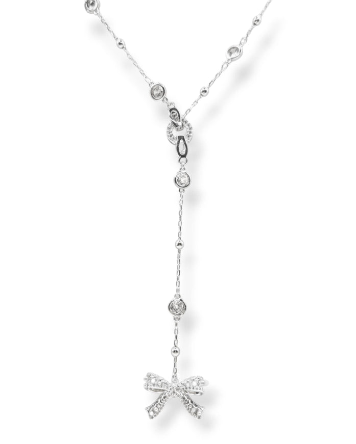 Ryan Crystal and Pearl Bow Charm Lariat Necklace
