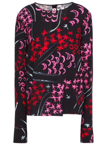 Marni Graphic Print Crepe Long-Sleeve Top