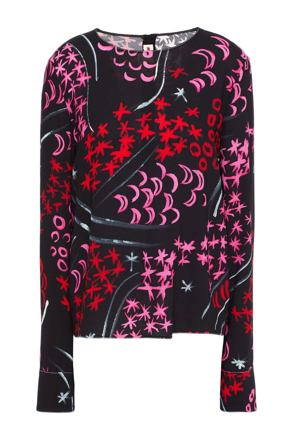 Marni Graphic Print Crepe Long-Sleeve Top