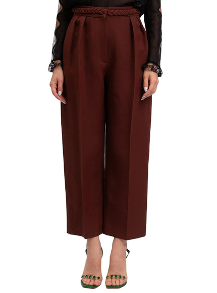 Valentino Wool & Silk Pleated Cropped Trousers with Braided Waist