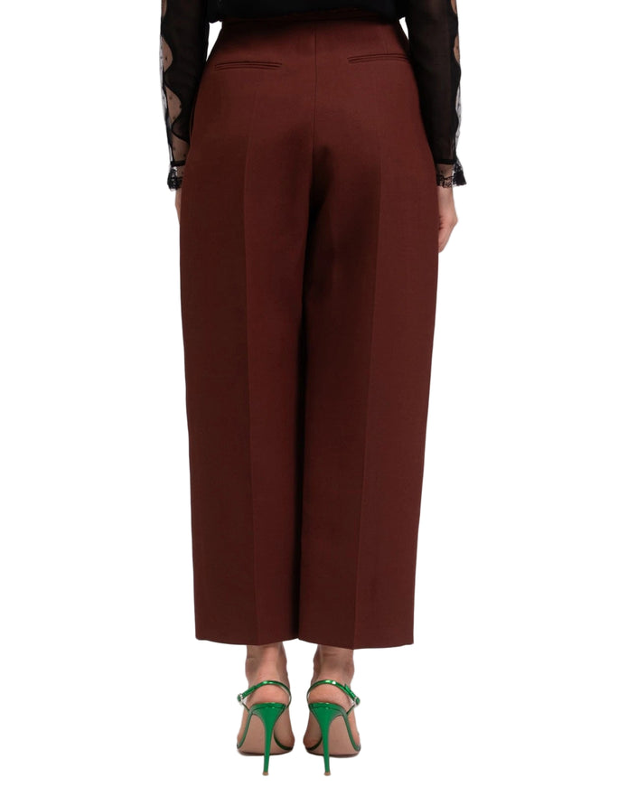 Valentino Wool & Silk Pleated Cropped Trousers with Braided Waist