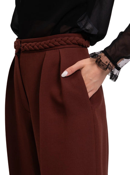 Valentino Wool & Silk Pleated Cropped Trousers with Braided Waist