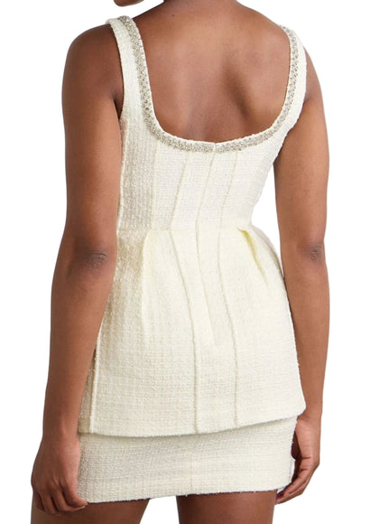 Self-Portrait Boucle Rhinestone Mini Peplum Dress