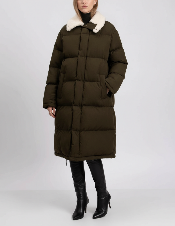 Stand Studio Puffer Jacket with Leather Trim