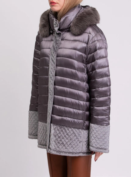 Toy G Quilted Hooded Jacket with Velour Trim – Grey