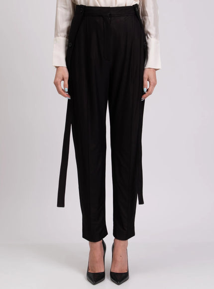Burberry Black High-Rise Tapered Pants with Side Strap Detail