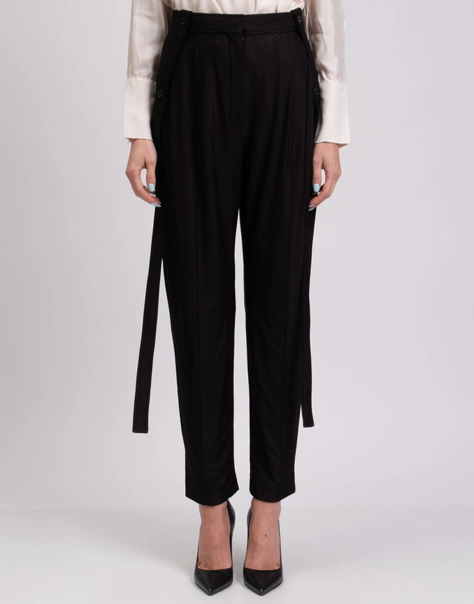 Burberry Black High-Rise Tapered Pants with Side Strap Detail