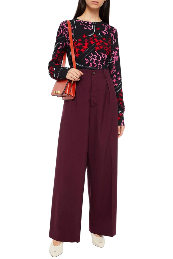 Marni Graphic Print Crepe Long-Sleeve Top