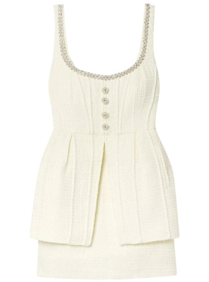 Self-Portrait Boucle Rhinestone Mini Peplum Dress