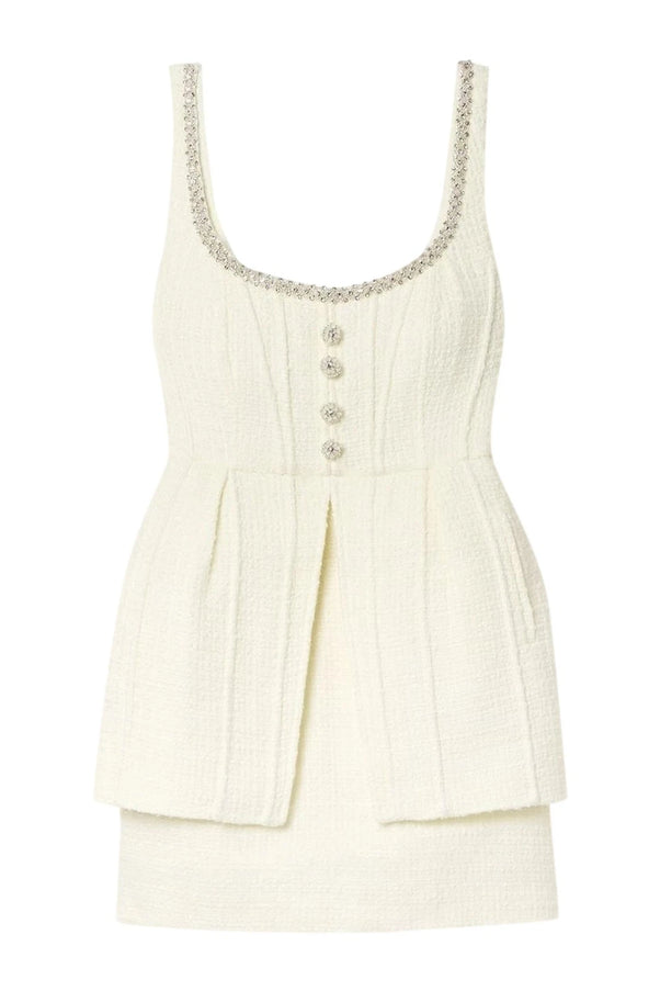 Self-Portrait Boucle Rhinestone Mini Peplum Dress