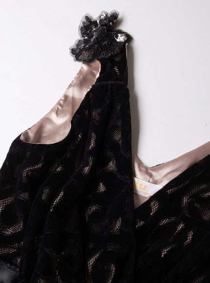 Rita Mennoia Velour and Mesh Evening Dress