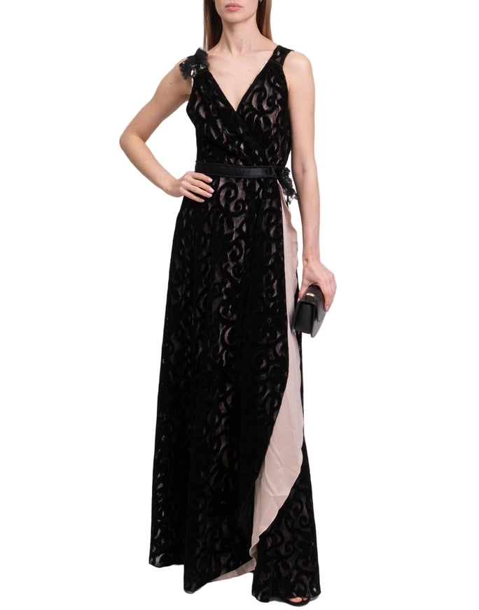 Rita Mennoia Velour and Mesh Evening Dress