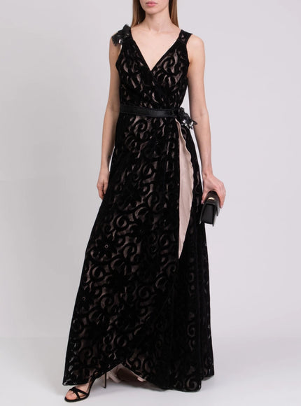 Rita Mennoia Velour and Mesh Evening Dress