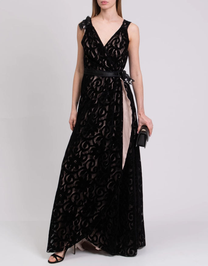 Rita Mennoia Velour and Mesh Evening Dress