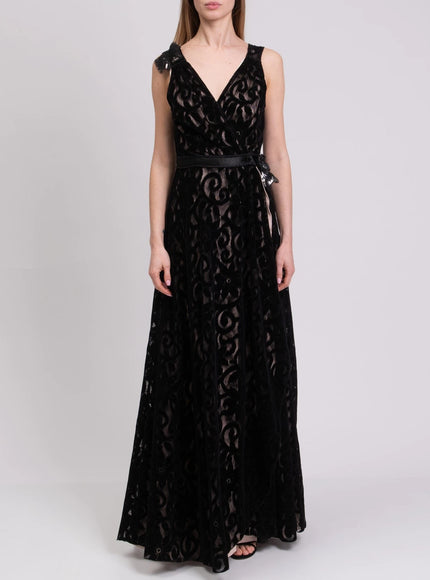 Rita Mennoia Velour and Mesh Evening Dress