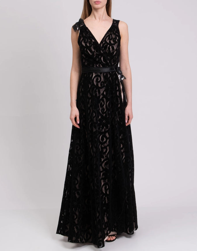 Rita Mennoia Velour and Mesh Evening Dress
