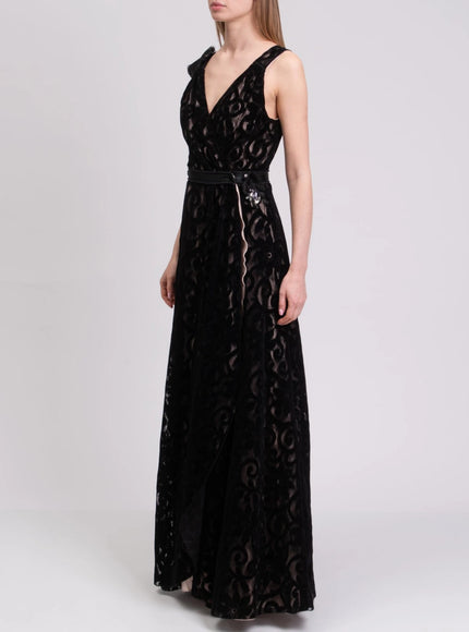 Rita Mennoia Velour and Mesh Evening Dress