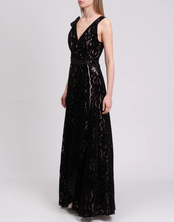 Rita Mennoia Velour and Mesh Evening Dress