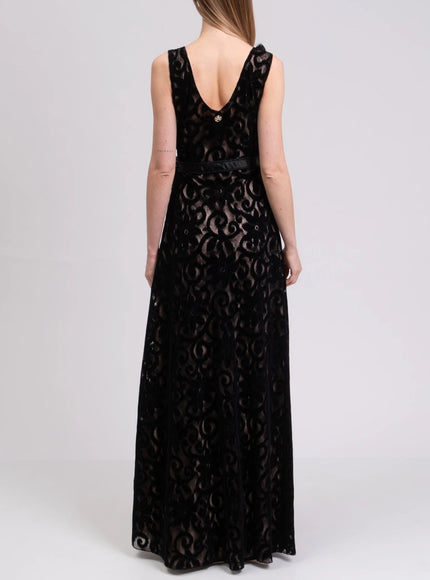 Rita Mennoia Velour and Mesh Evening Dress