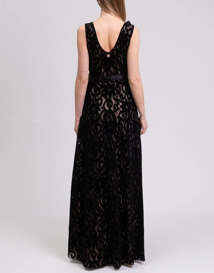 Rita Mennoia Velour and Mesh Evening Dress