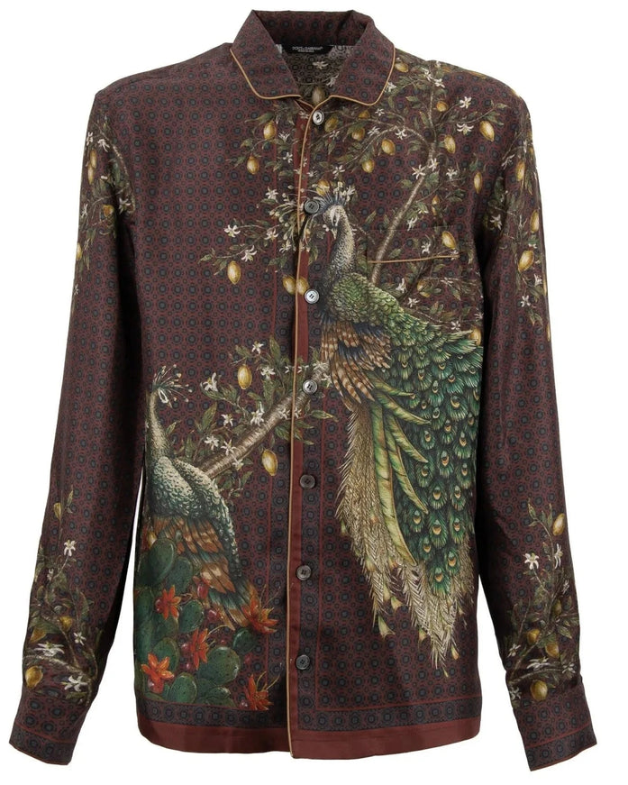 Dolce & Gabbana Peacock Silk Button Down Shirt