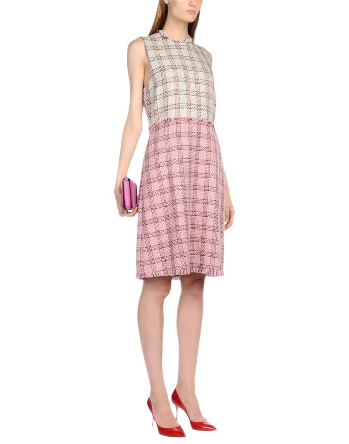 Gucci Pink and Ivory Check Tweed Sleeveless Dress