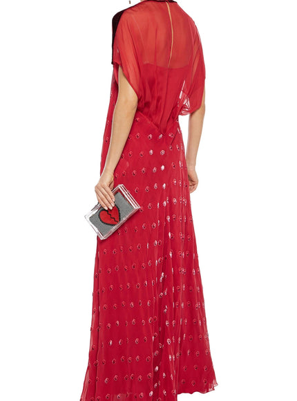 Valentino Garavani Red Embellished Silk Chiffon Gown