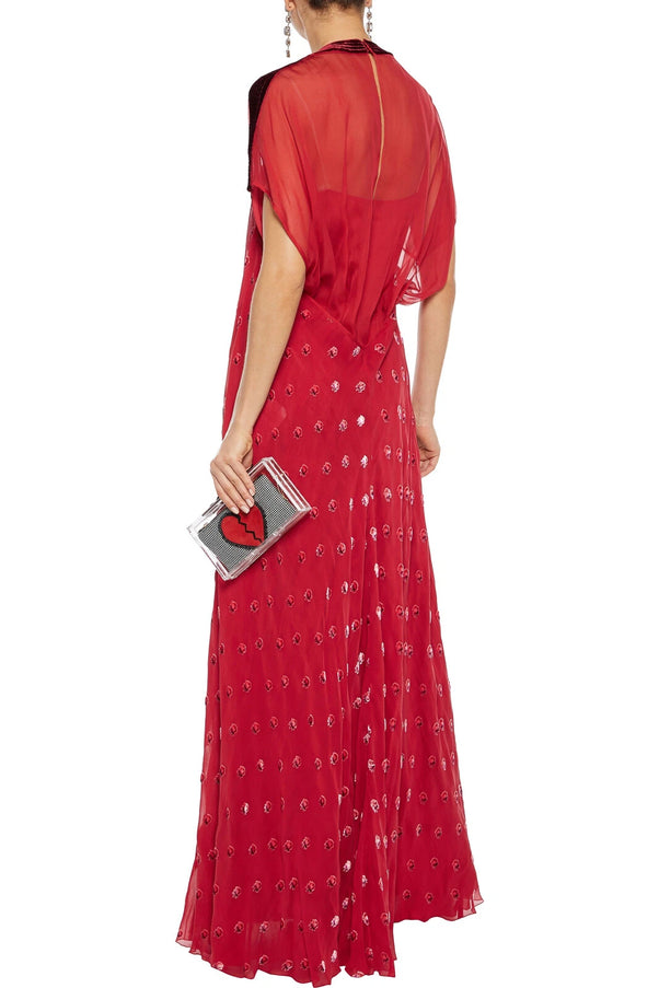 Valentino Garavani Red Embellished Silk Chiffon Gown