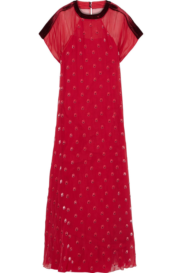 Valentino Garavani Red Embellished Silk Chiffon Gown