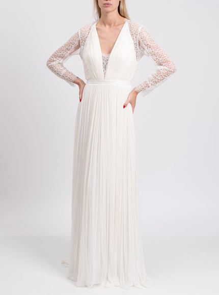 Catherine Deane Pleated Lace-Back Wedding Dress