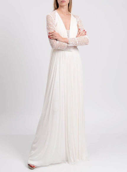 Catherine Deane Pleated Lace-Back Wedding Dress