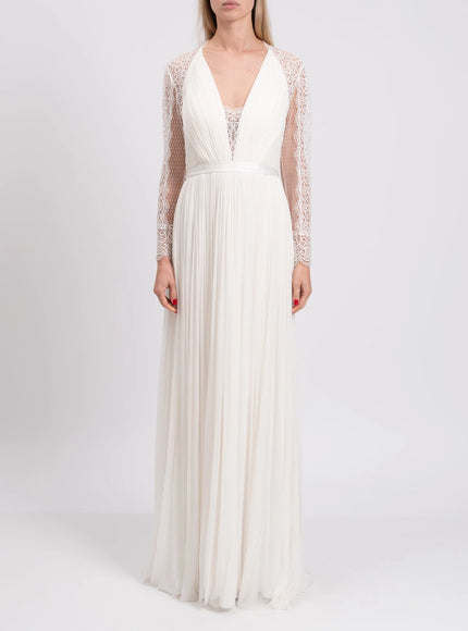 Catherine Deane Pleated Lace-Back Wedding Dress