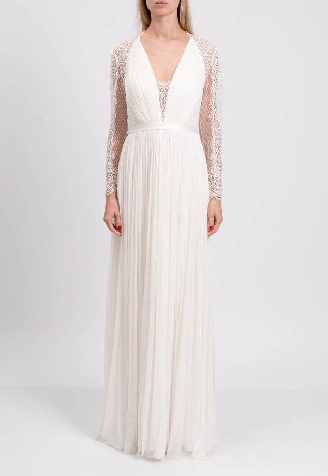 Catherine Deane Pleated Lace-Back Wedding Dress