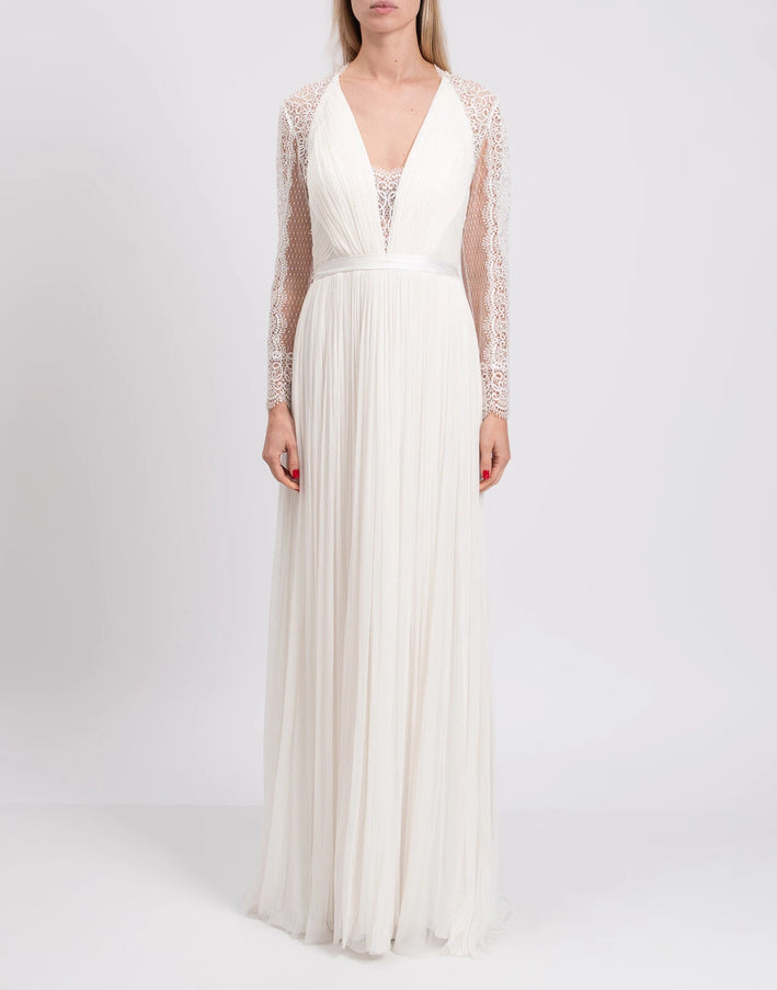 Catherine Deane Pleated Lace-Back Wedding Dress