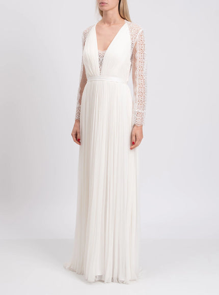 Catherine Deane Pleated Lace-Back Wedding Dress
