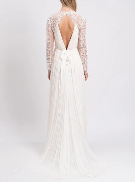 Catherine Deane Pleated Lace-Back Wedding Dress