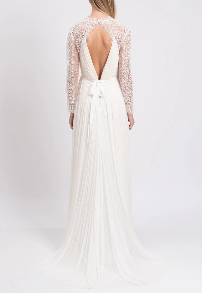 Catherine Deane Pleated Lace-Back Wedding Dress