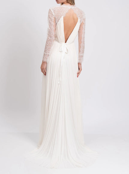 Catherine Deane Pleated Lace-Back Wedding Dress